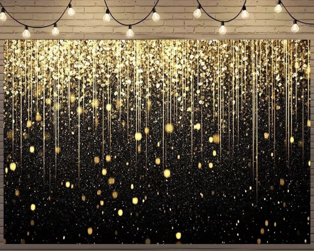 Brand New 70.8" x 90.5" Black and Gold 2D Curtain Backdrop