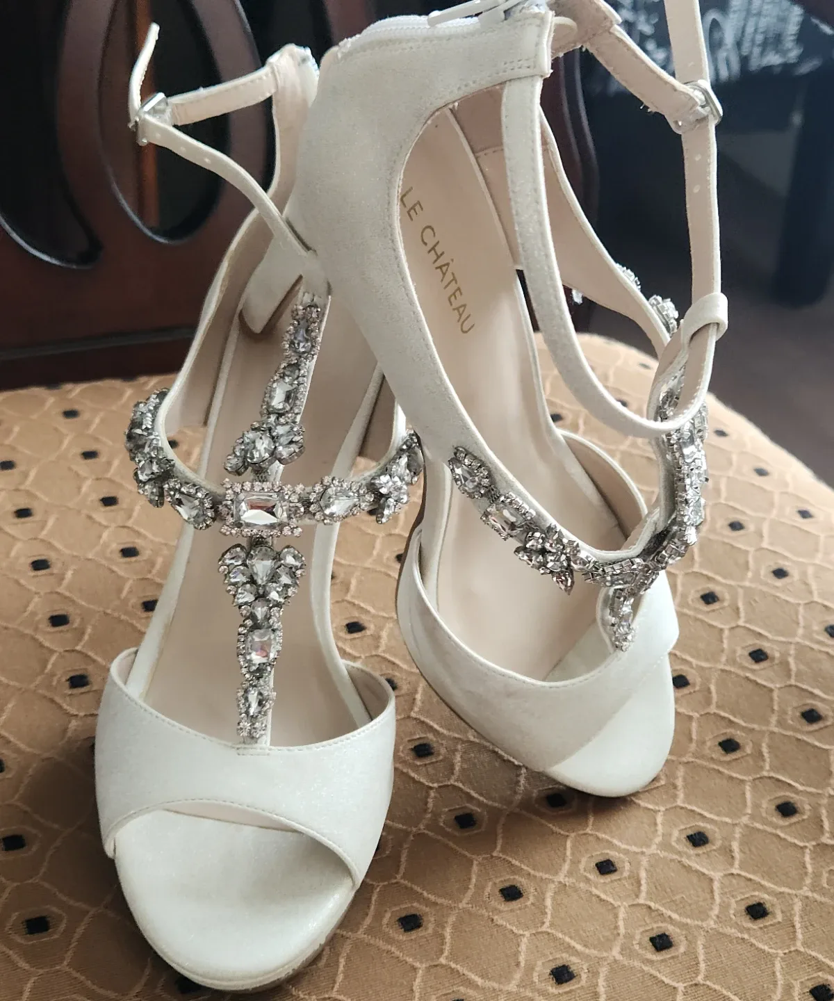 White embellished heels