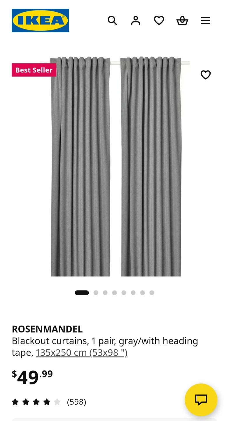 IKEA 2 Blackout Curtains - Gray (135x250 cm)