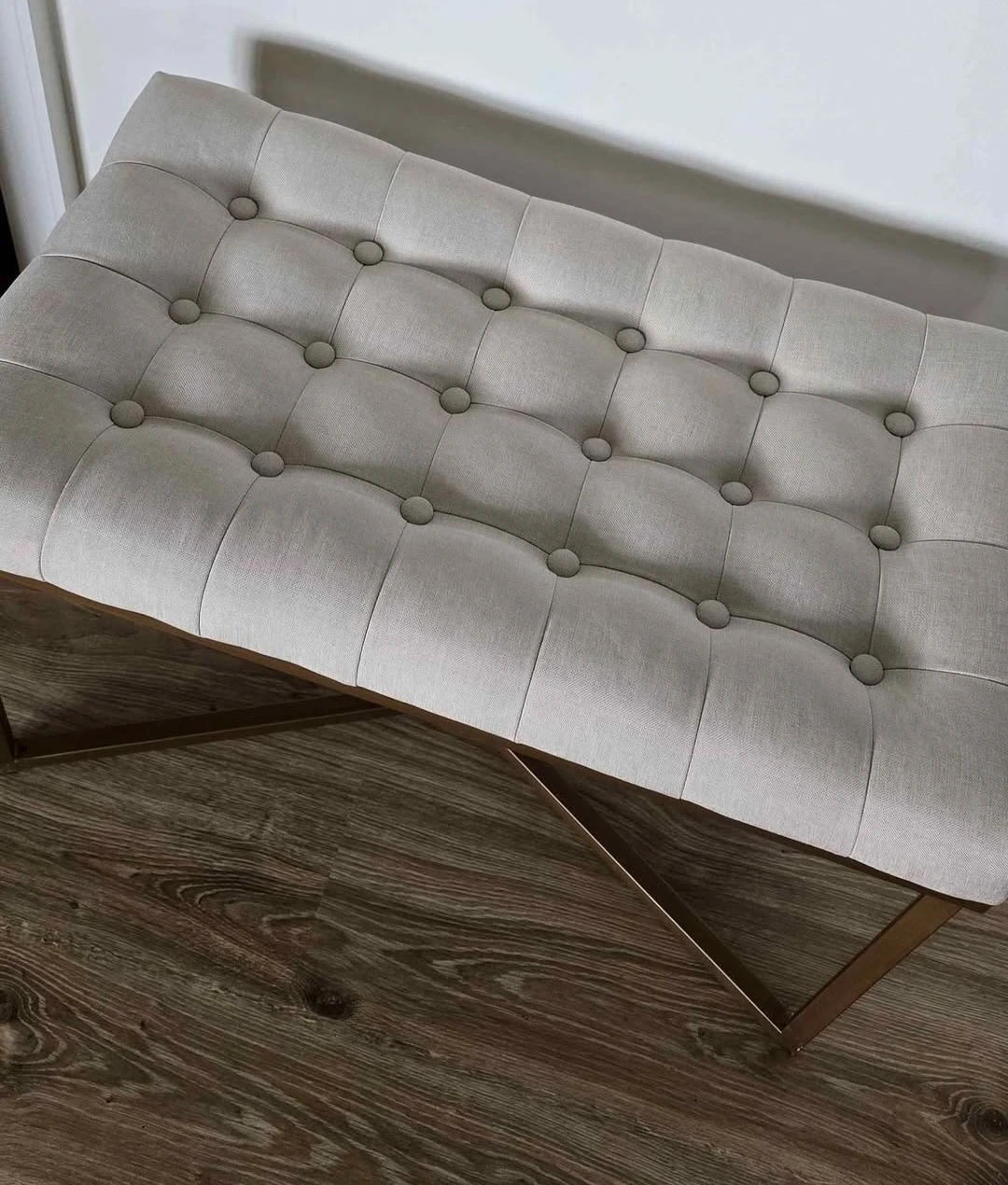 Tufted Upholstered Bench with Gold Metal Base - photo 2
