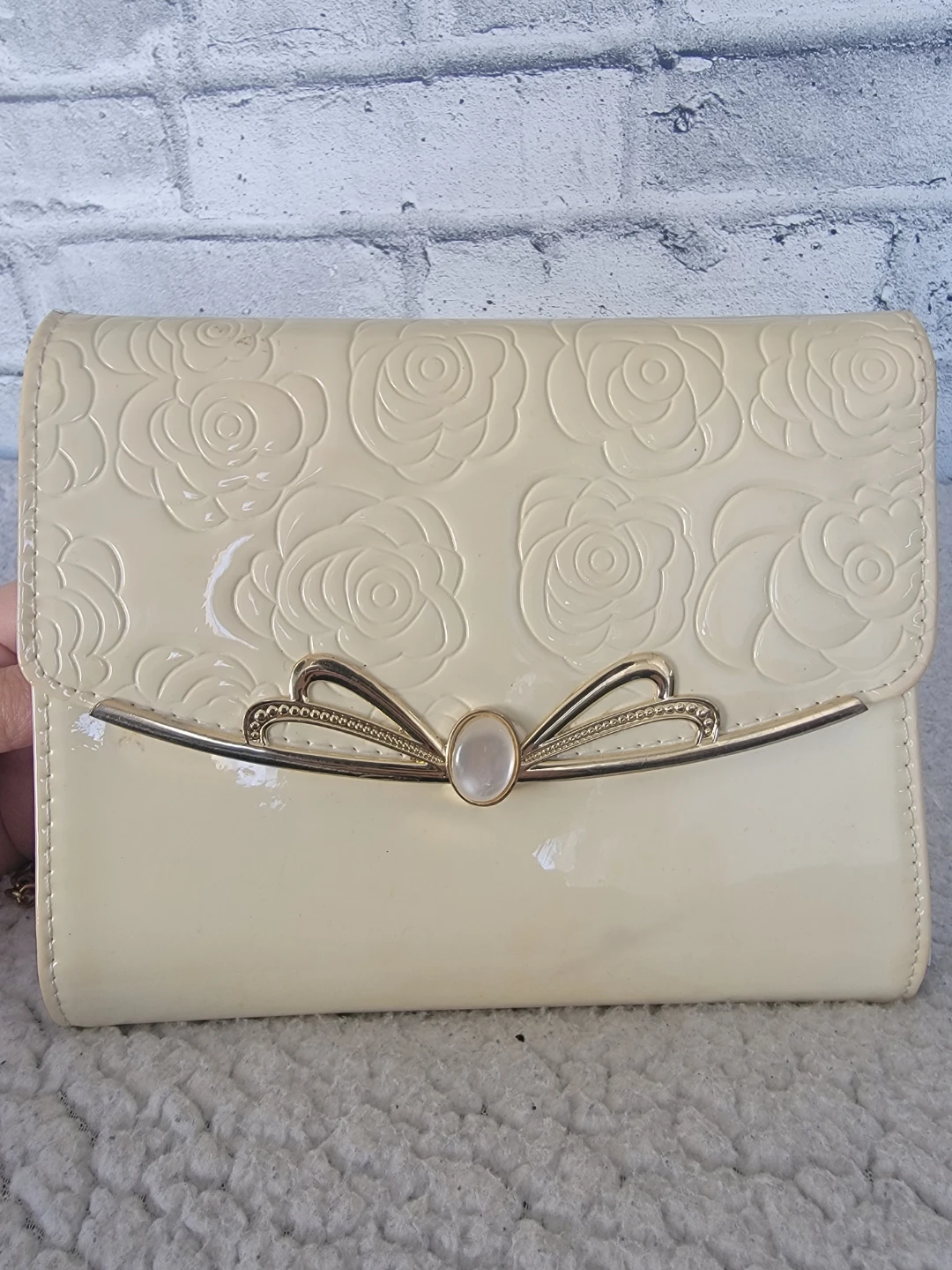 Cream Clutch Purse with Gold Chain - photo 2