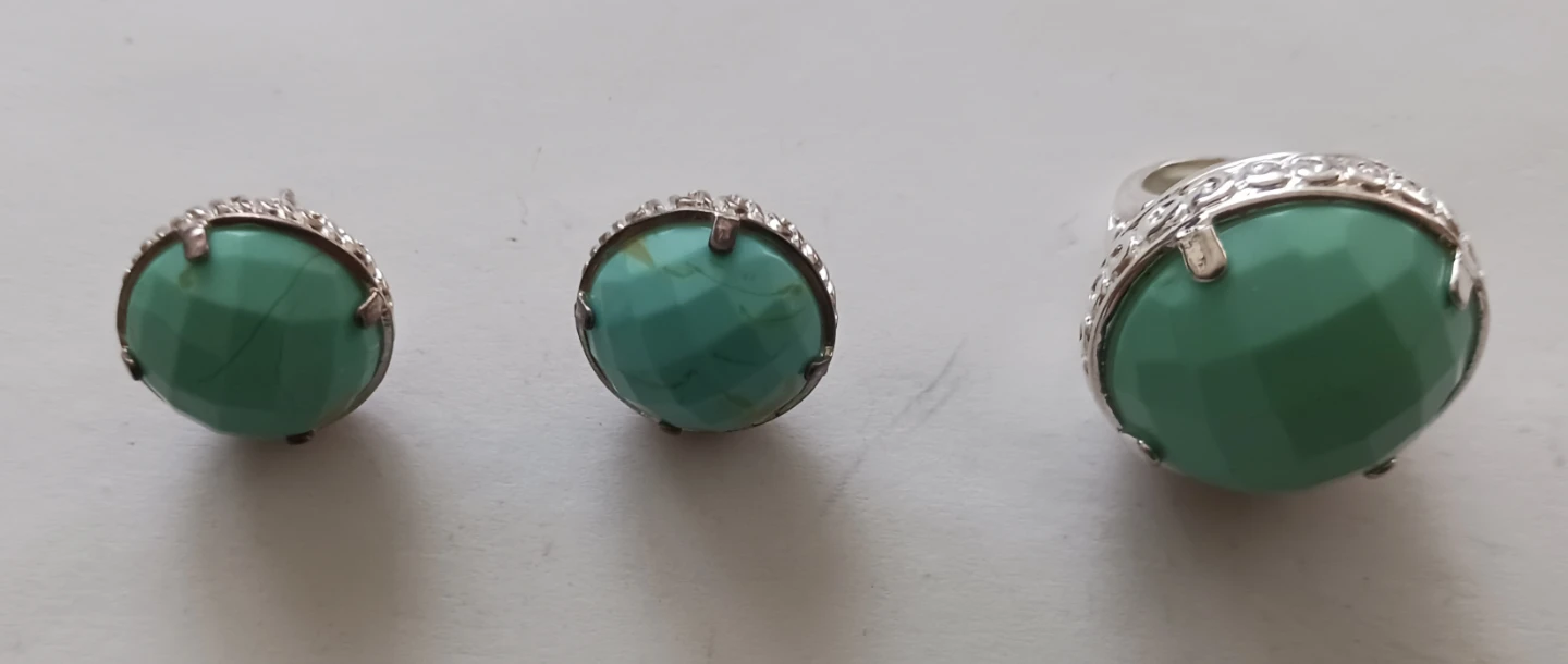 Set of Cocktail 925 Silver Ring & Earrings