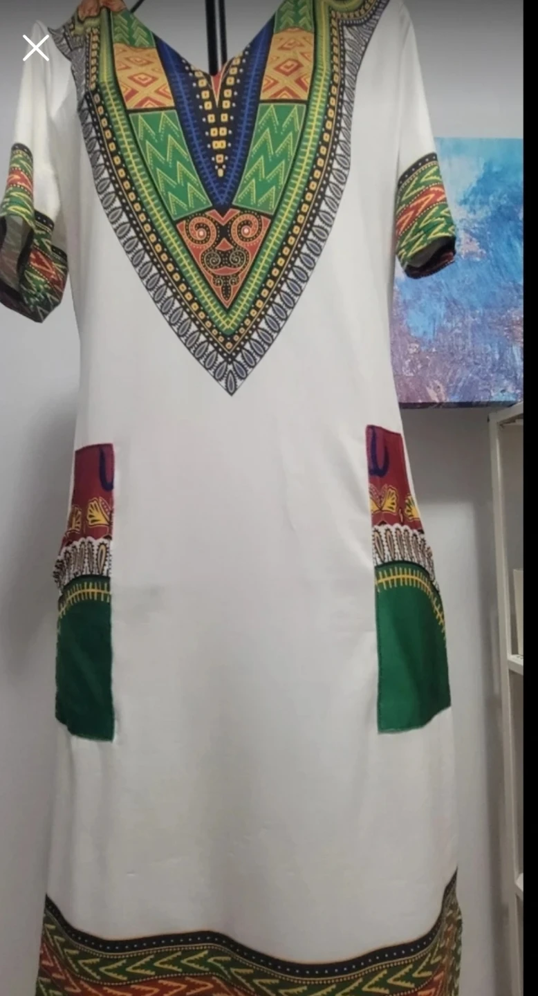 Dashiki Style Dress with Pockets