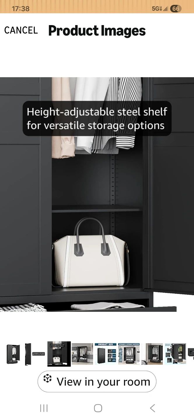 MIIKO Wardrobe Closet with Drawer, 2 Doors, 72" Black - photo 3