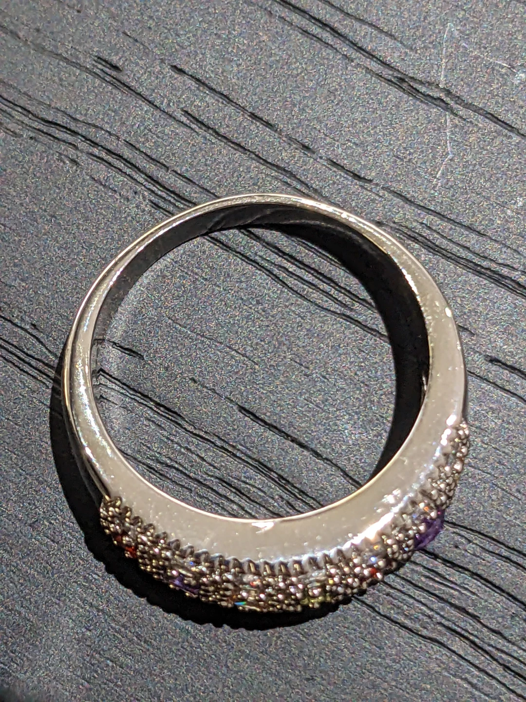 Size 8 Sterling Silver Band Ring with Multi-Colored CZ Stones - photo 3