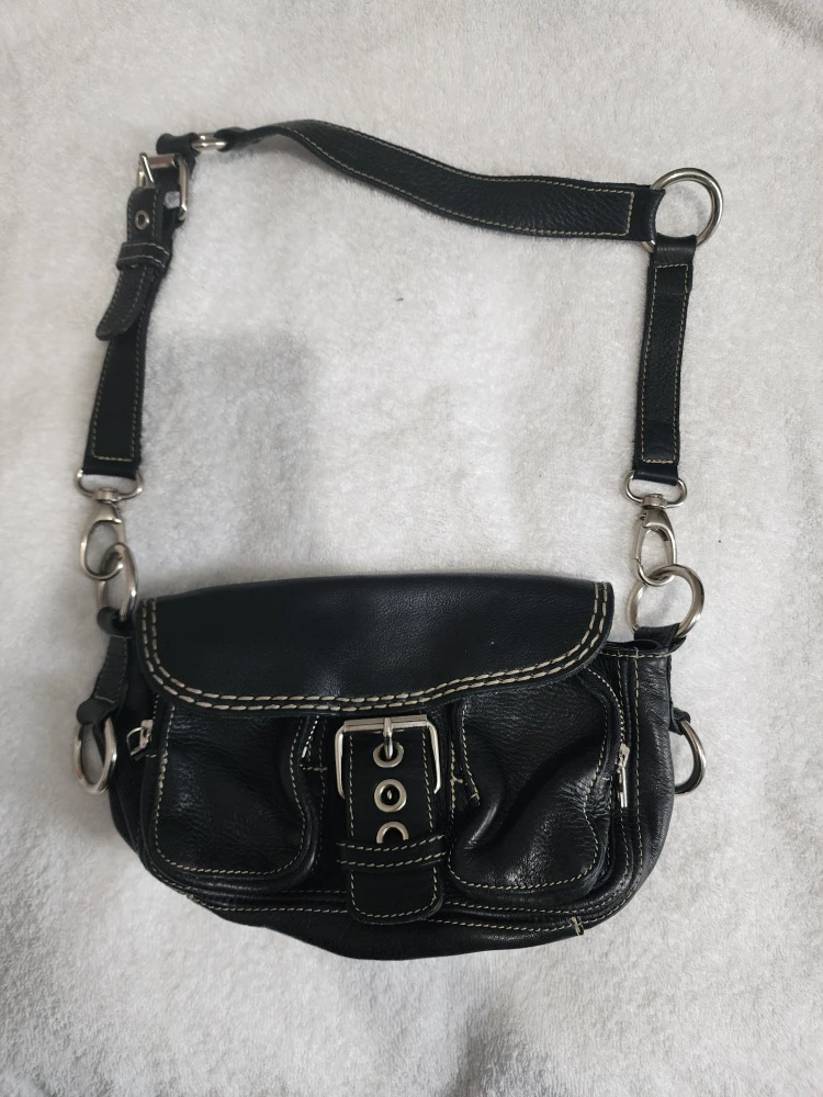 Roots Black Leather Shoulder Bag