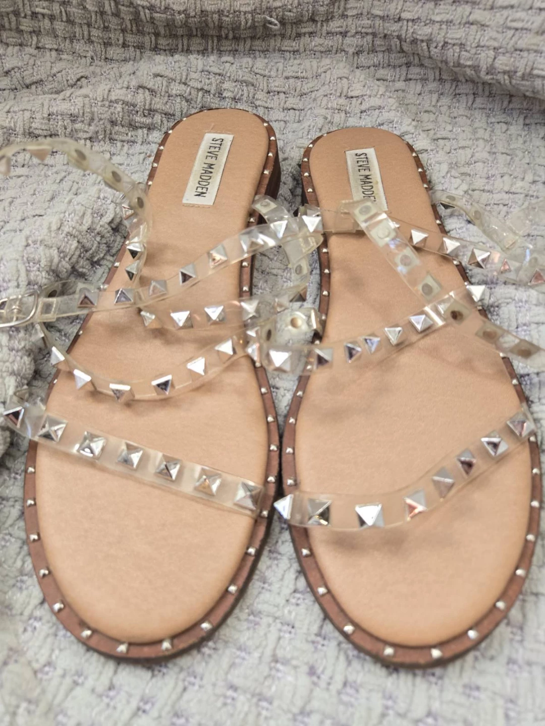 Steve Madden Studded Clear Strap Flat Sandals Size 9 - photo 2
