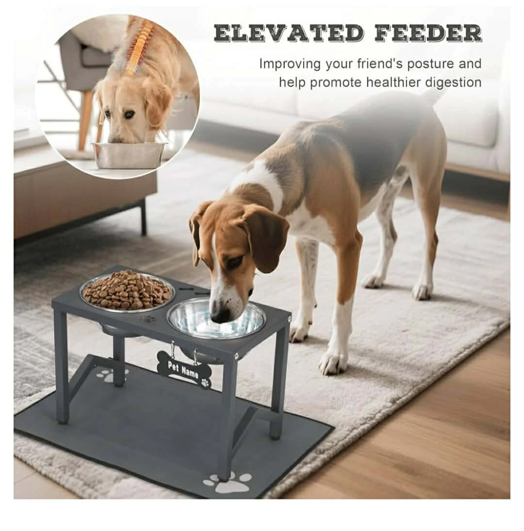 Elevated Dog Feeder - Metal Stand with 2 Stainless Steel Bowls - photo 2