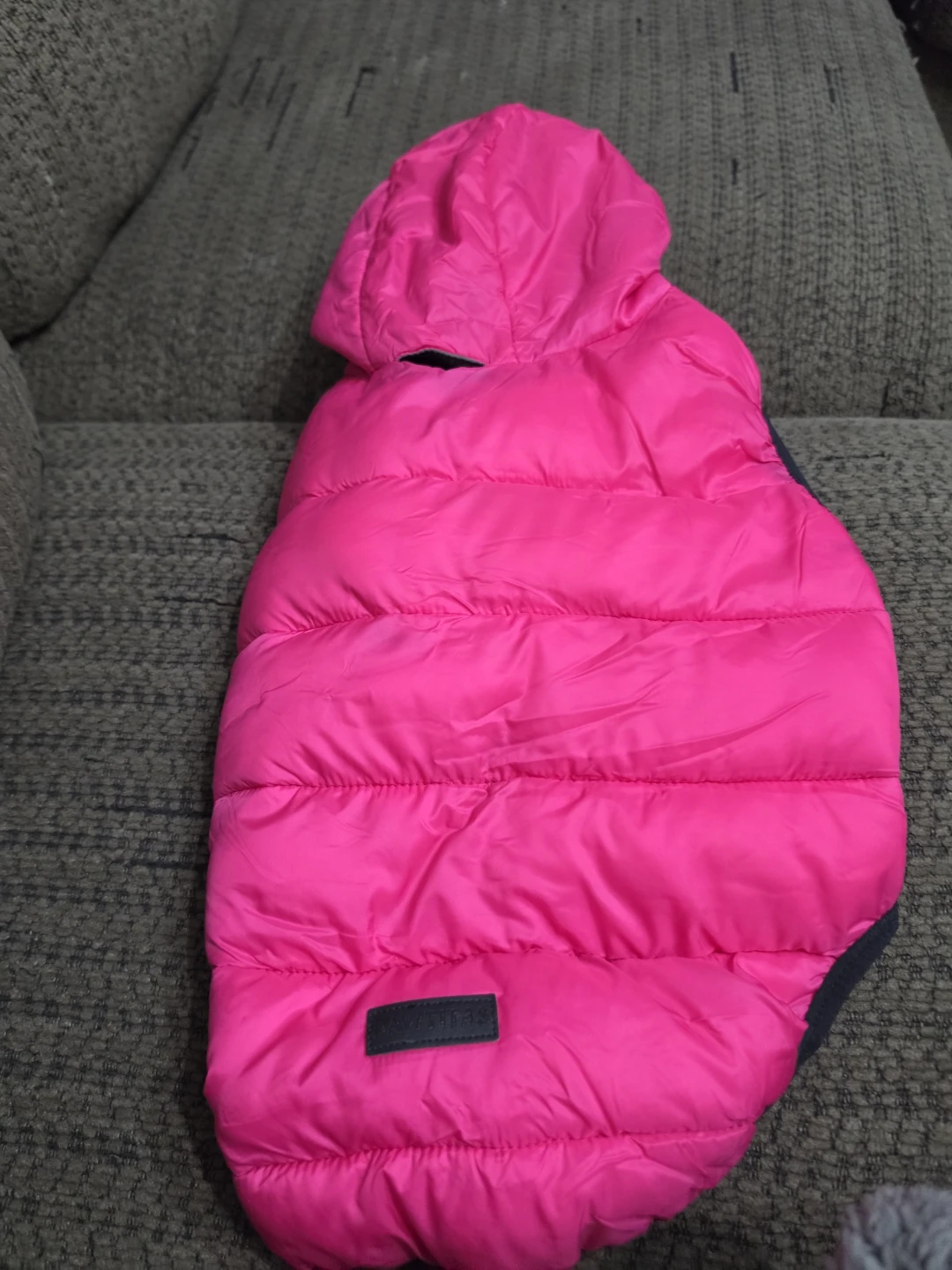 Pink puffer dog vest with hood