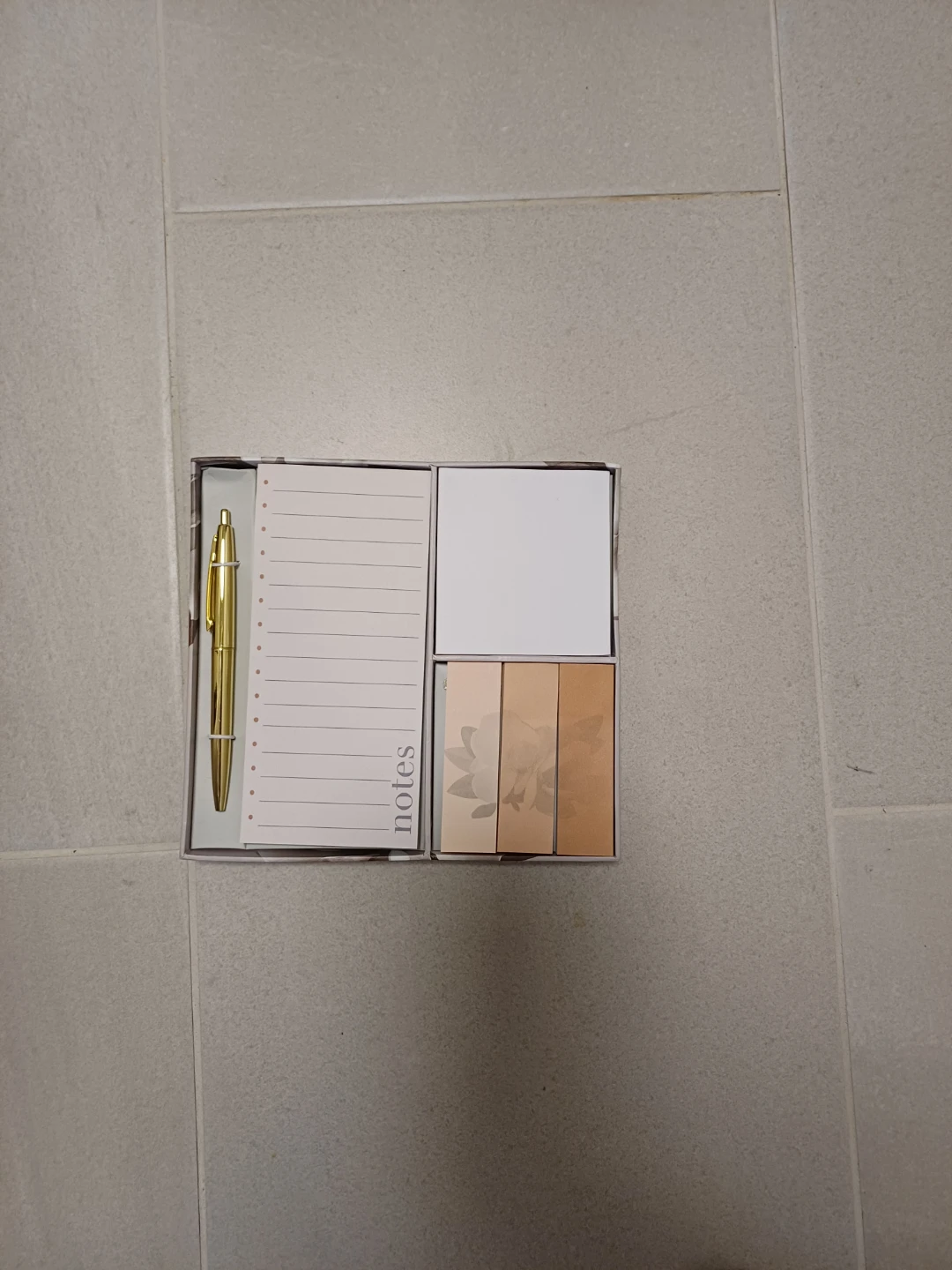 Gold Pen and Neutral Sticky Notes Set