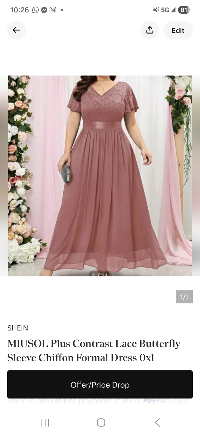 SHEIN MIUSOL Plus Lace Butterfly Sleeve Chiffon Formal Dress 0XL