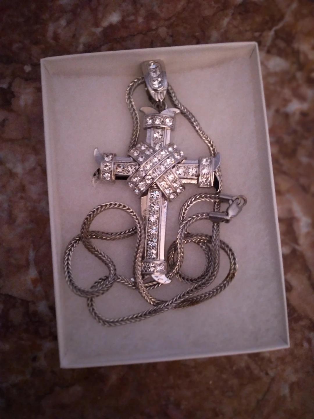 Cross Pendant Necklace with Rhinestones