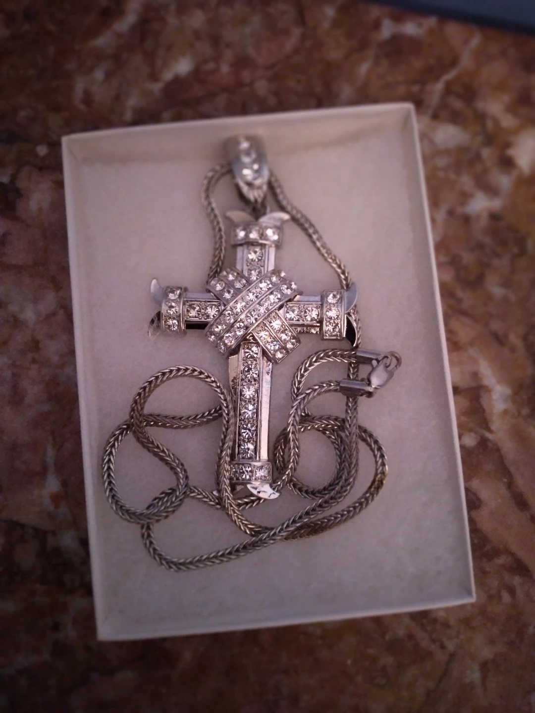 Cross Pendant Necklace with Rhinestones - photo 2