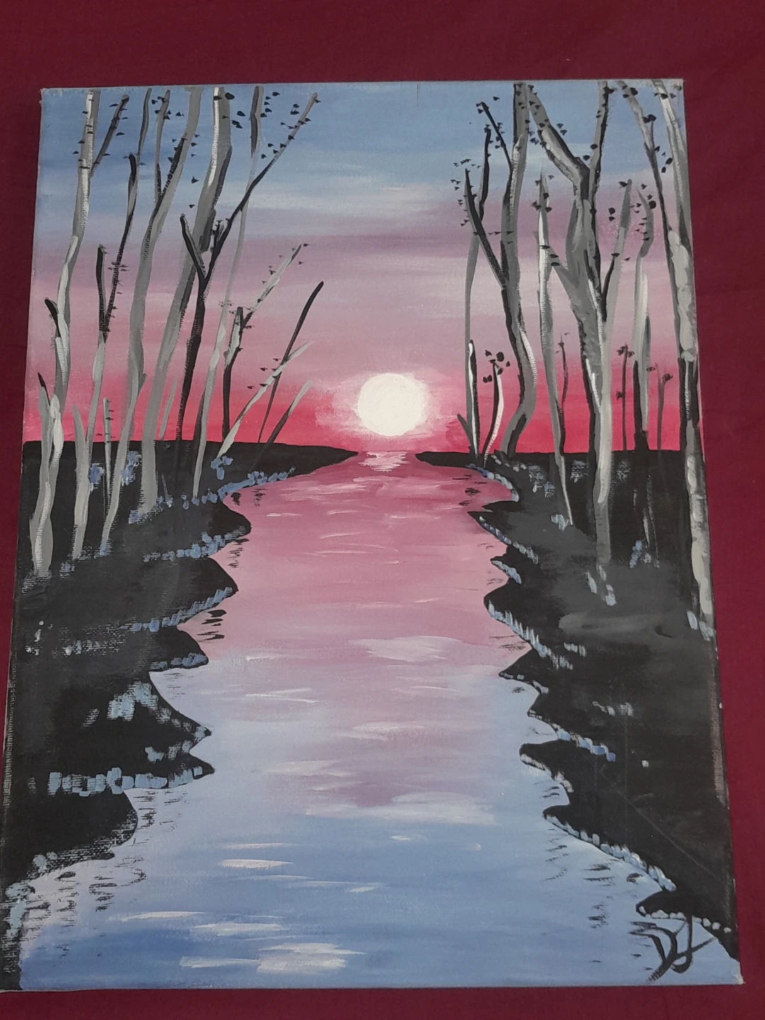 Sunset River Painting on Canvas
