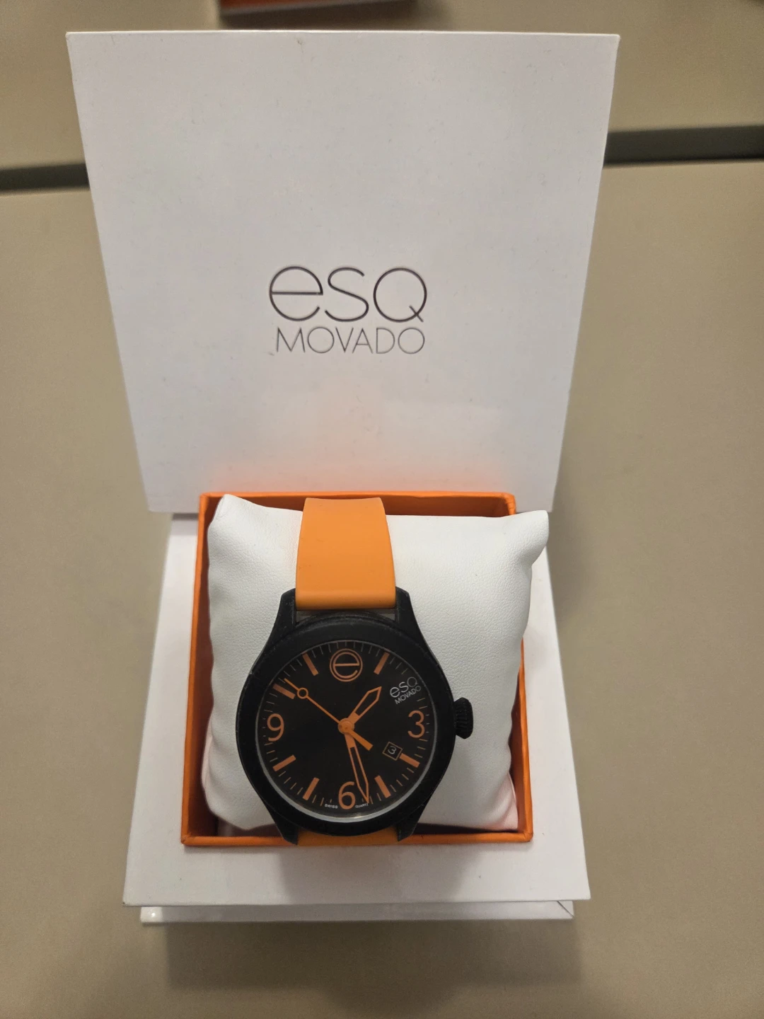 ESQ Movado Watch - Black with Orange Strap