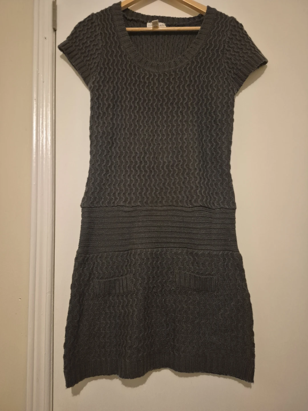 Ambiance Apparel Grey Knit Dress with Pockets Size M
