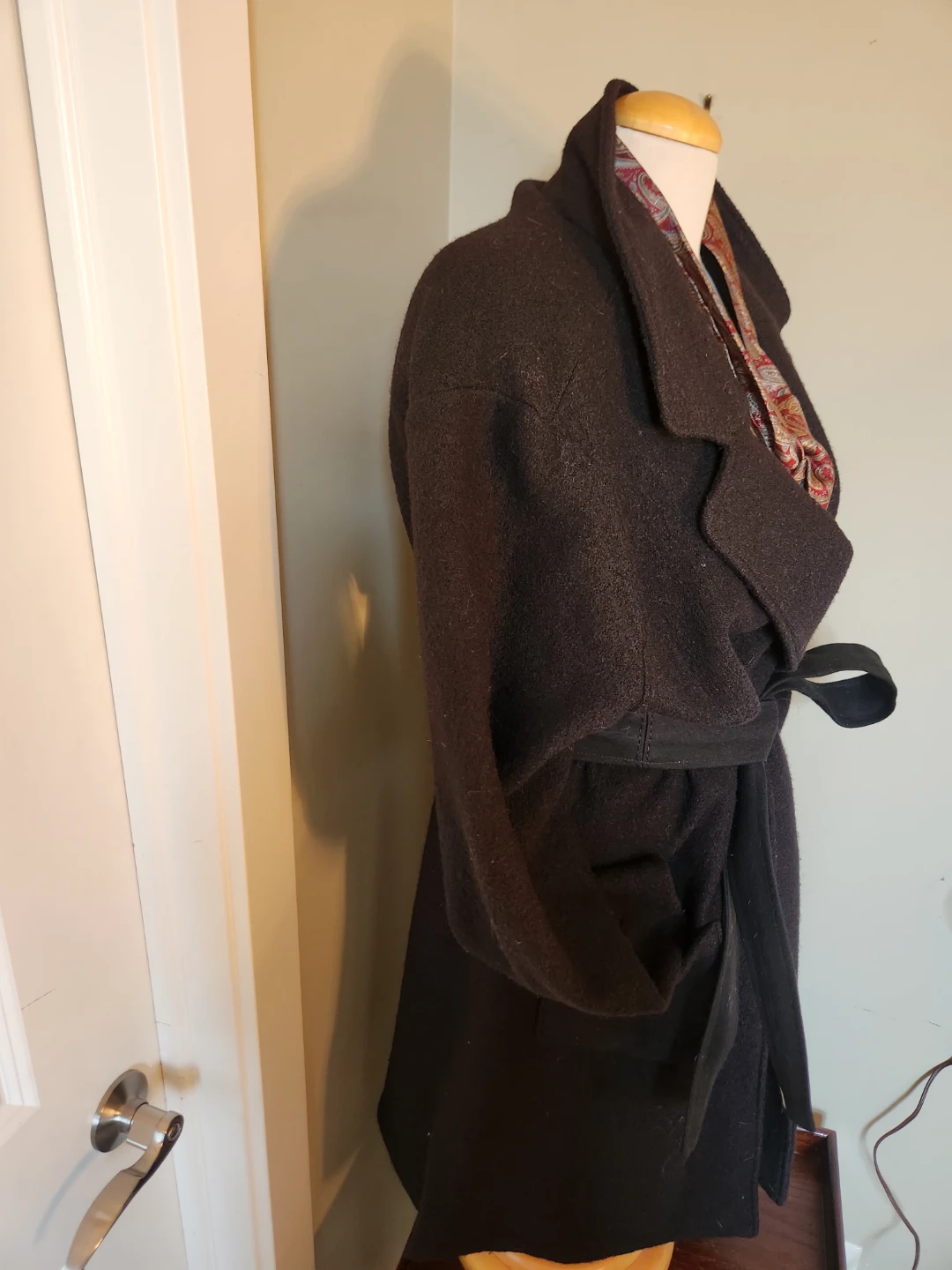 Black Belted Wool Blend Coat - photo 3