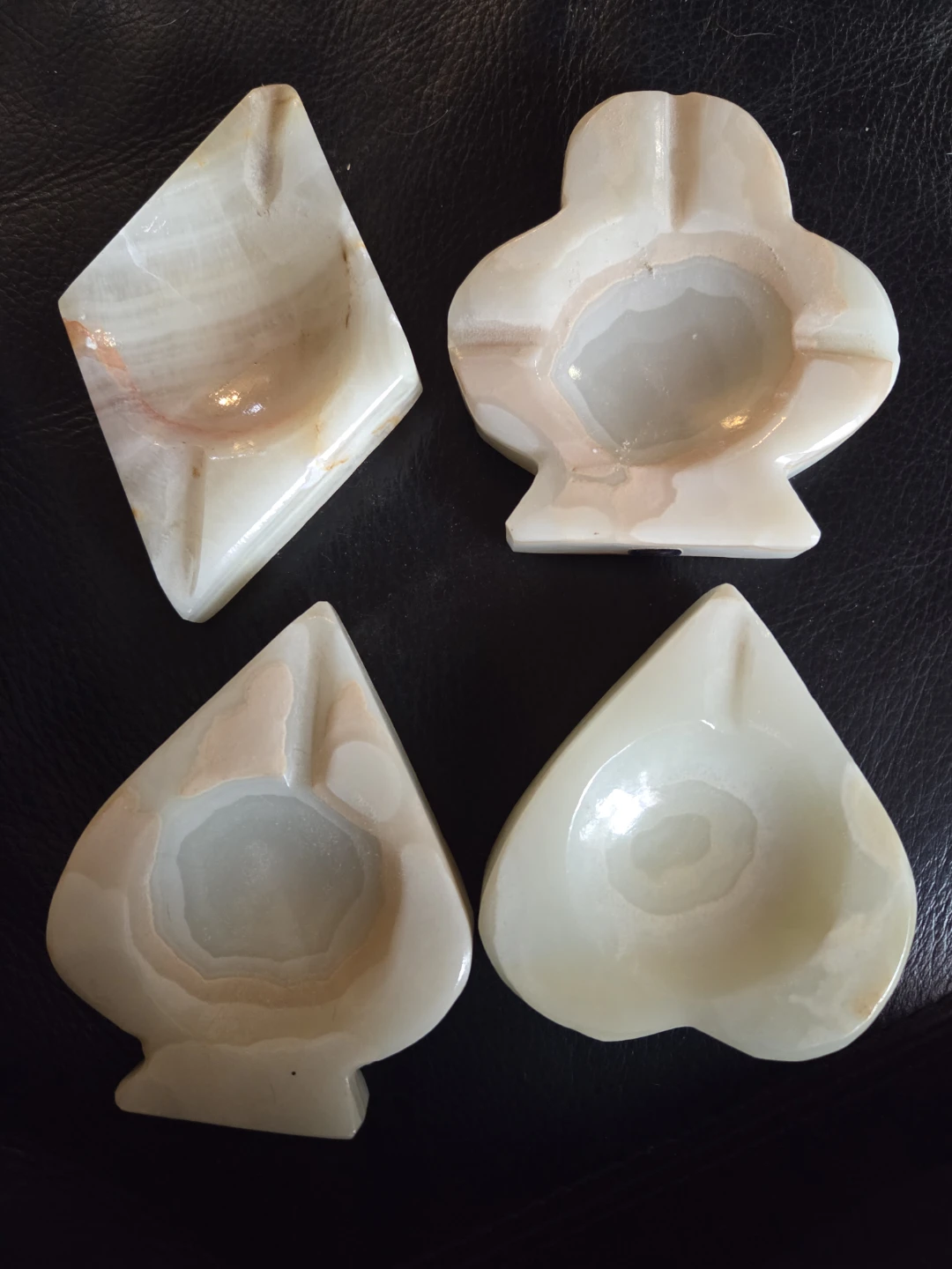 Set of 4 Vintage Onyx Ashtrays - Card Suits