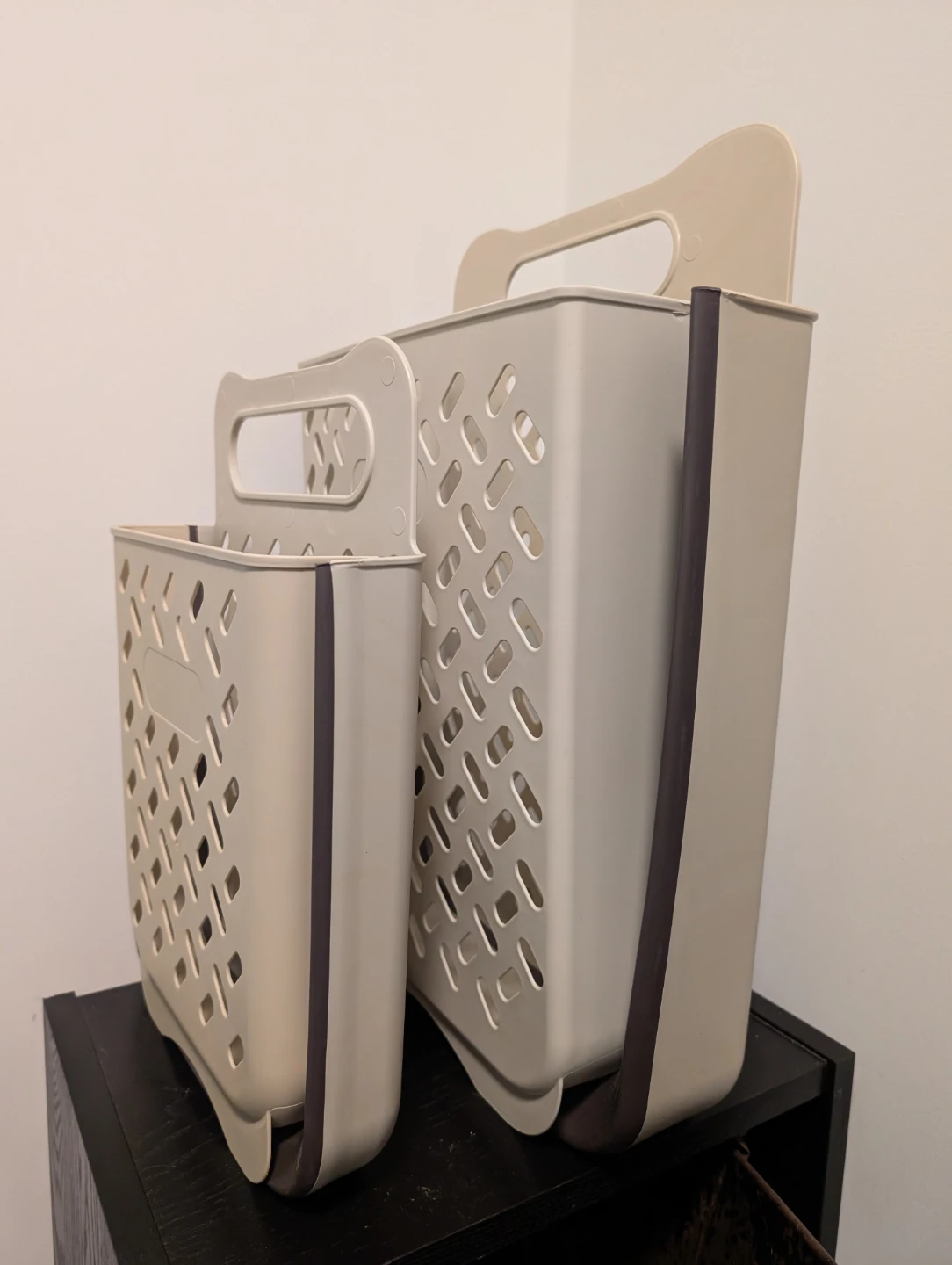 Set of 2 Collapsible Laundry Baskets - Beige and Brown - photo 2