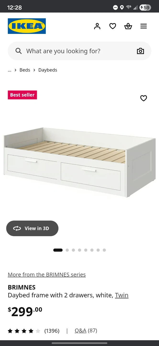 IKEA BRIMNES Daybed Frame with 2 Drawers - White, Twin