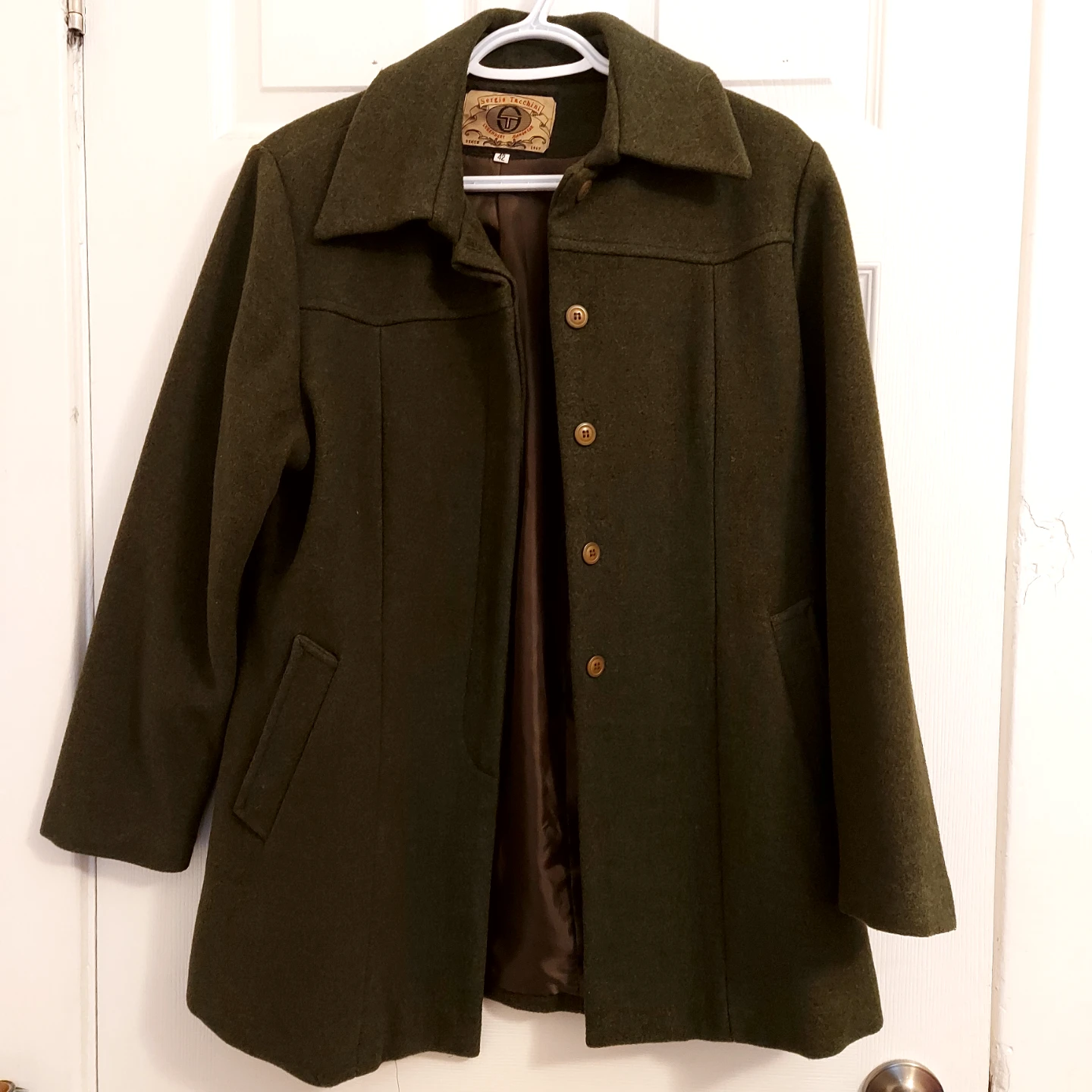 Sergio Tacchini Vintage Green Wool Blend Coat Size 42