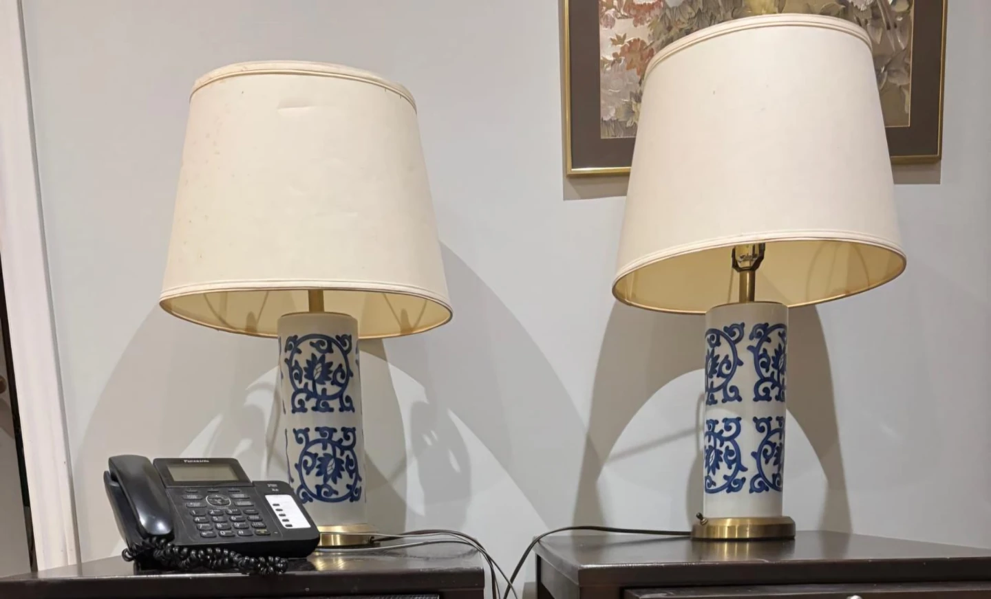 Pair of Ceramic Table Lamps with Blue & White Pattern