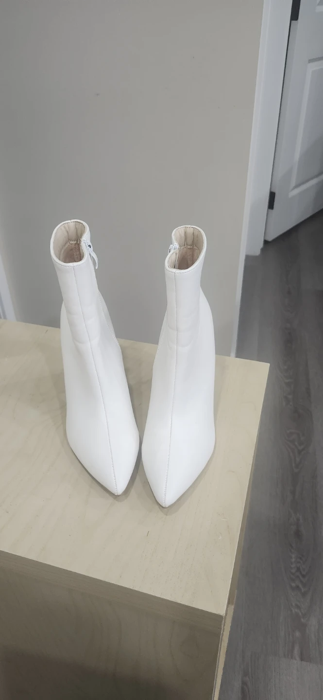 White Faux Leather Block Heel Ankle Boots