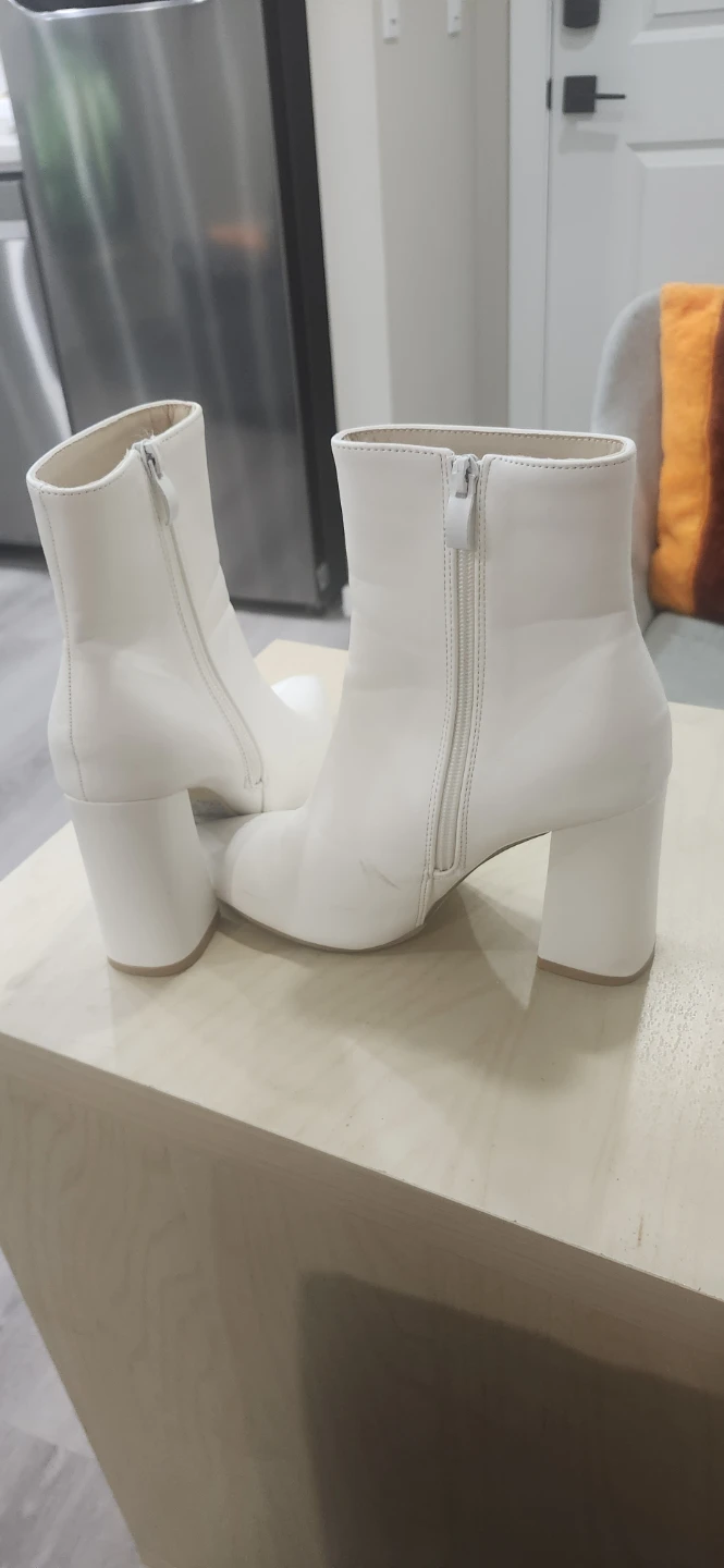 White Faux Leather Block Heel Ankle Boots - photo 2