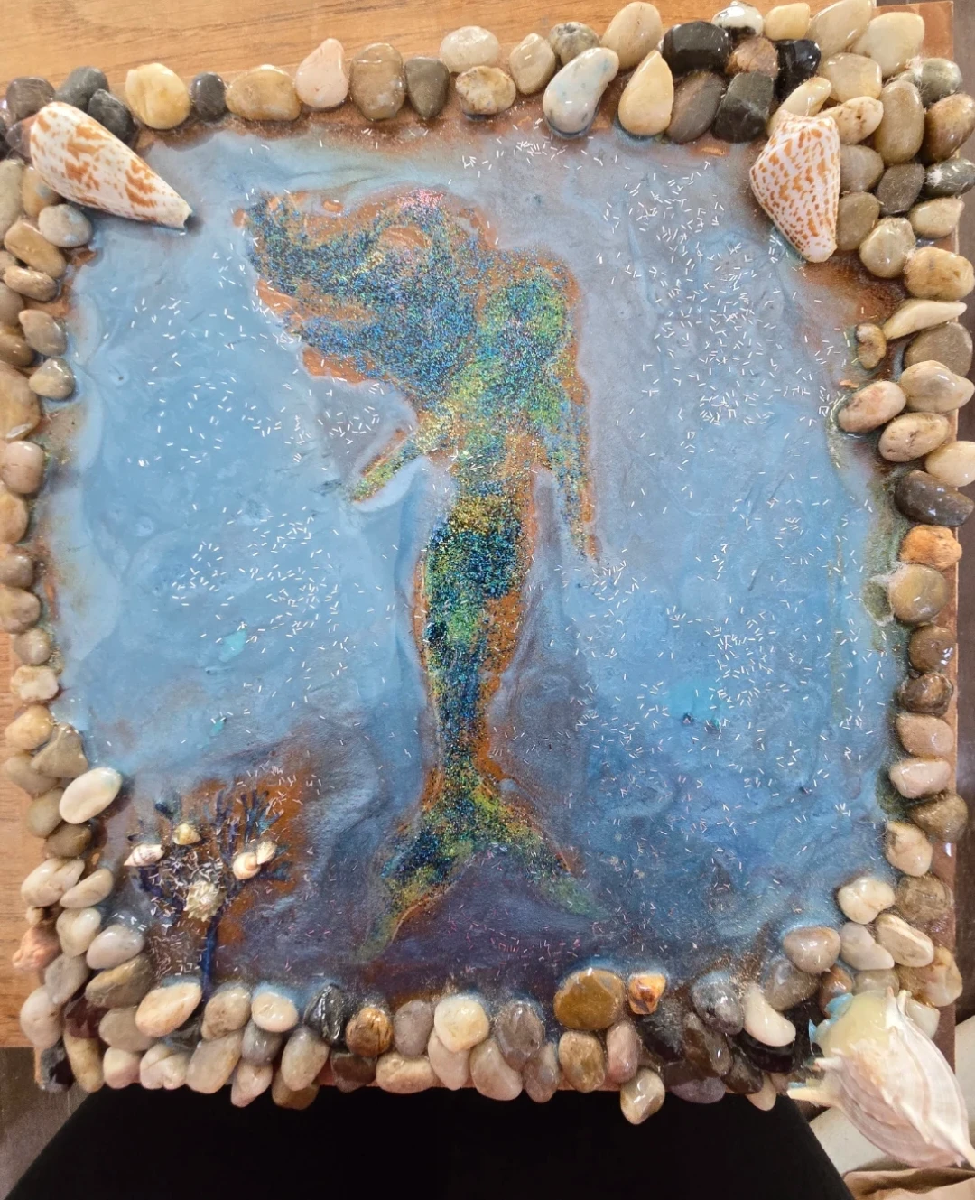 Resin Mermaid Art with Shells and Stones - photo 3