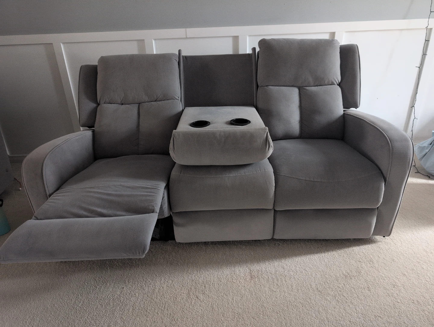 Grey 3-Seater Reclining Sofa with Cup Holders