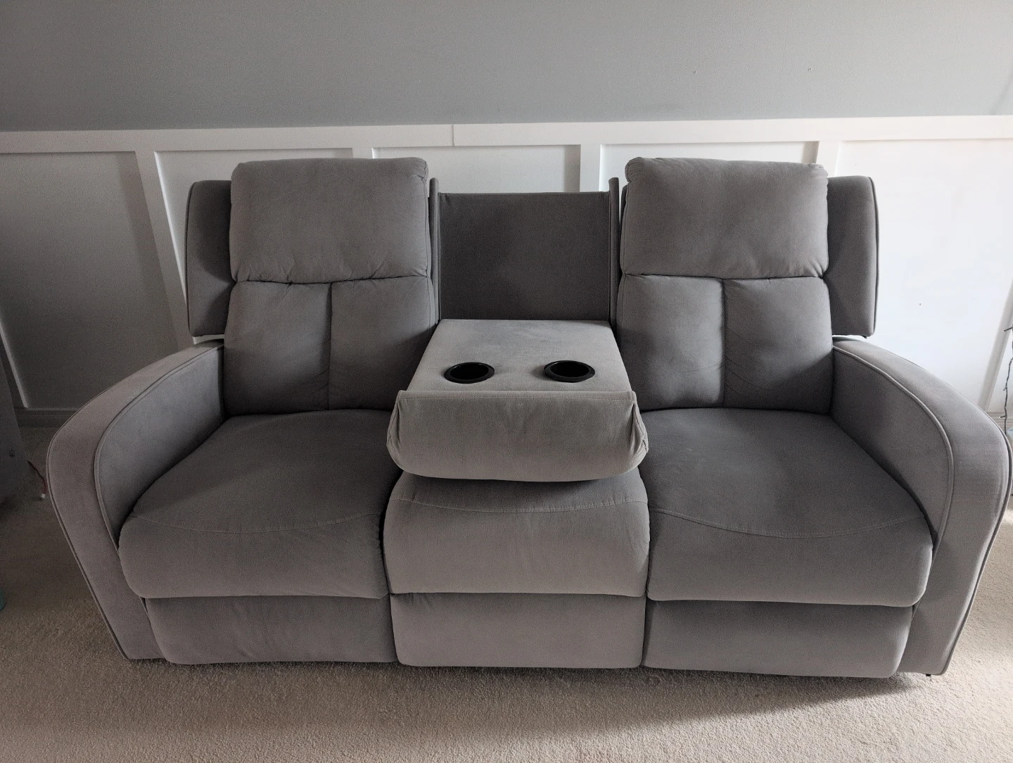 Grey 3-Seater Reclining Sofa with Cup Holders - photo 2
