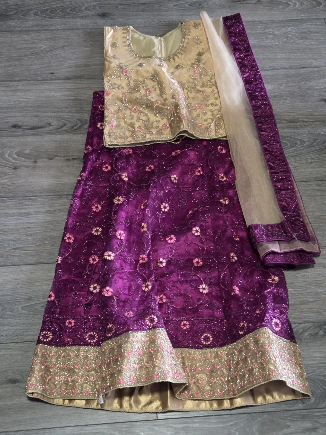 Embroidered Purple and Gold Lehenga Choli with Dupatta