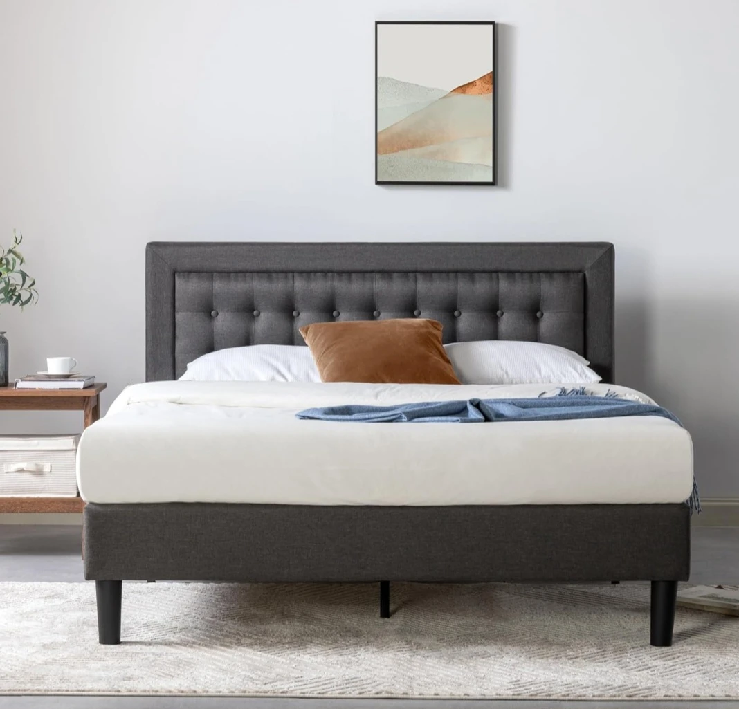 Dark Grey Upholstered King Bed Frame