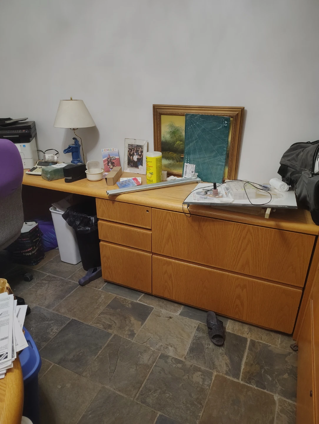 Solid oak Desk with Hutch and Filing Cabinet - photo 2