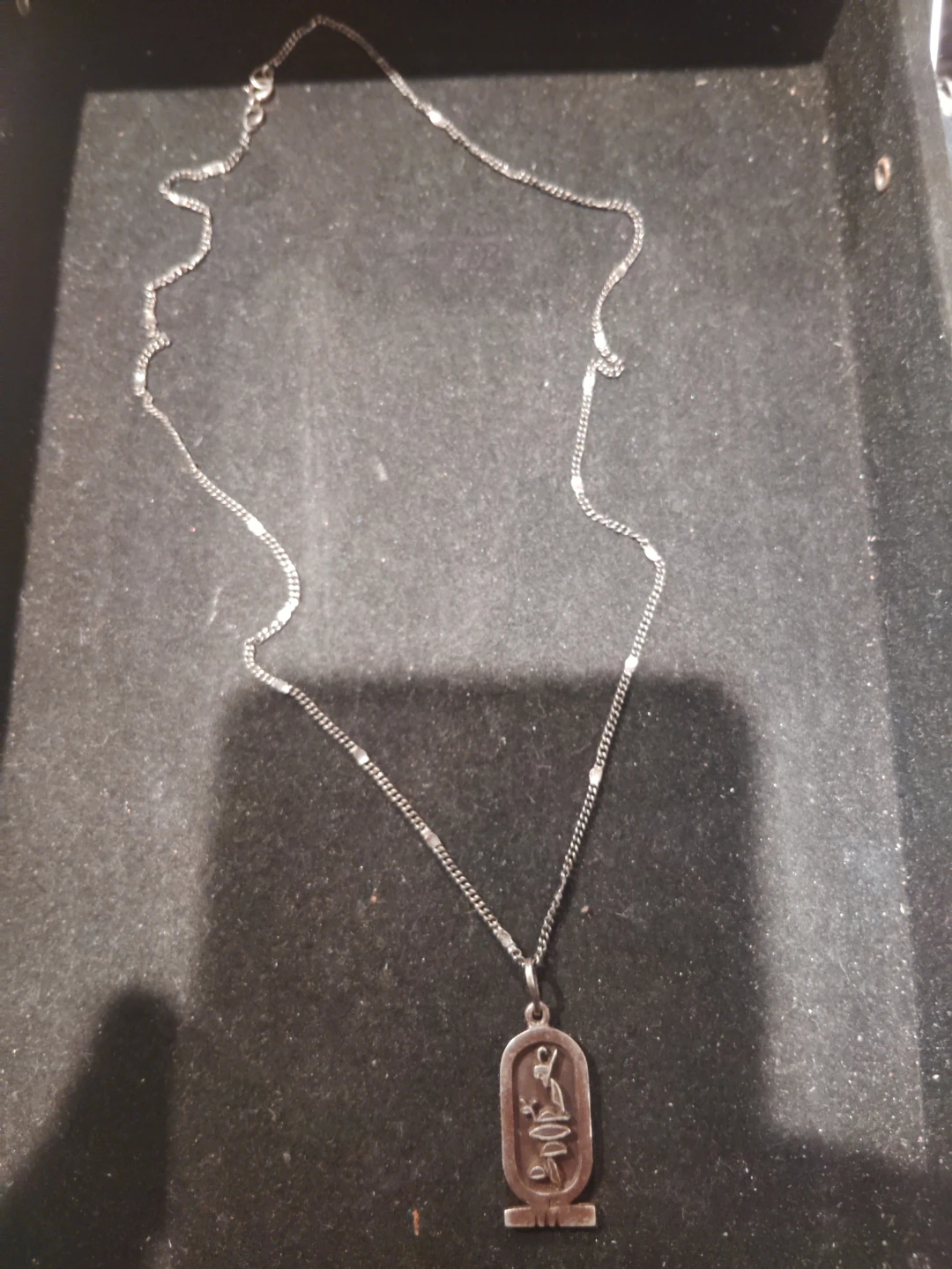 Silver-tone Necklace with Egyptian Hieroglyph Pendant