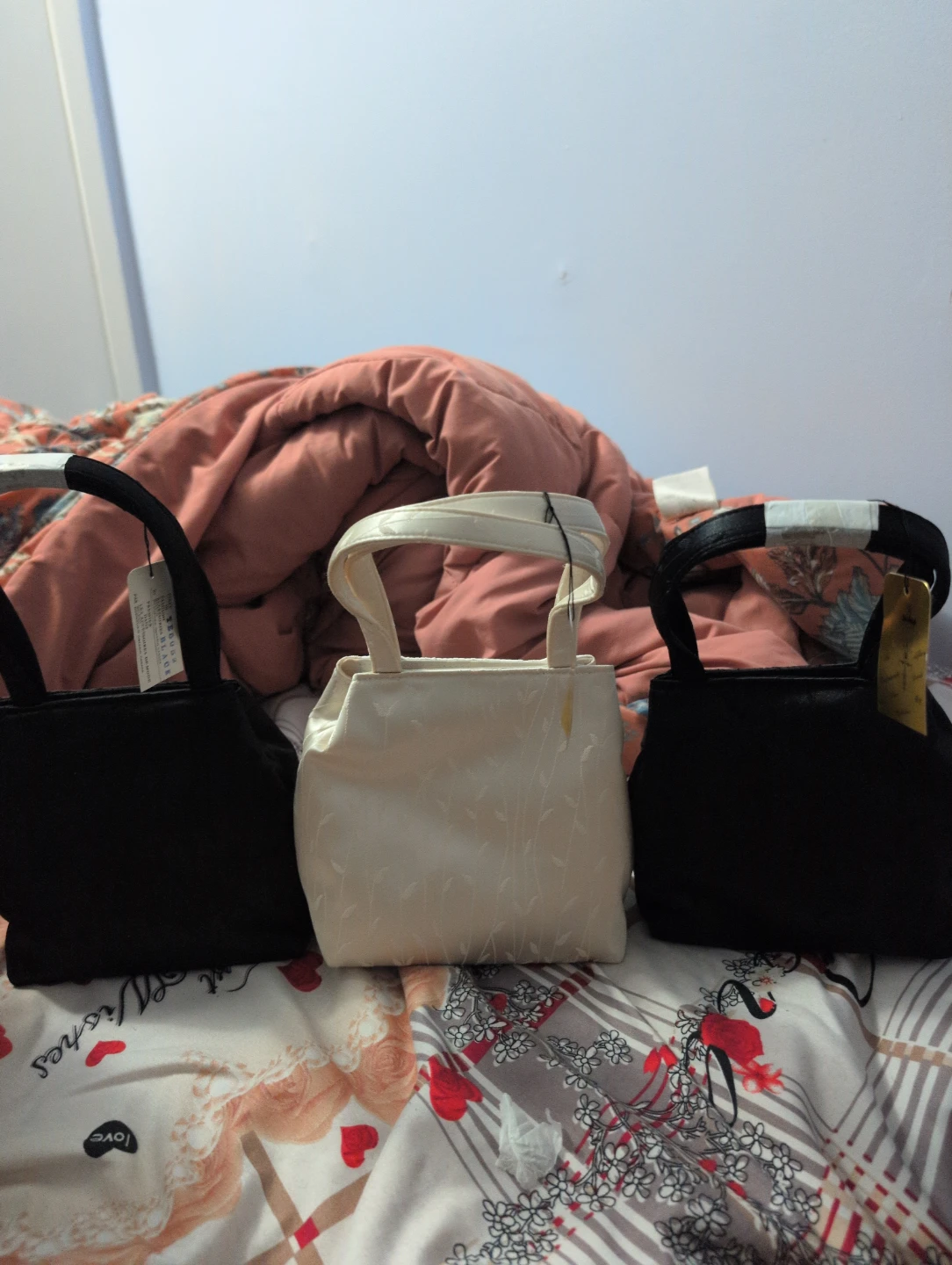 Three Small Handbags - Black and Cream