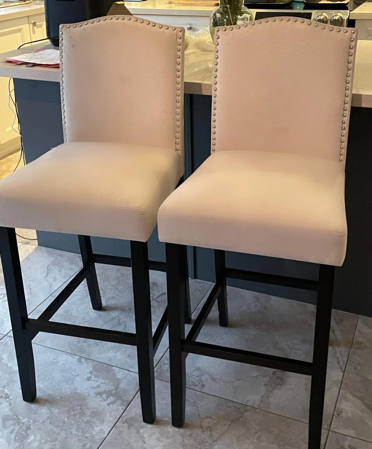 Set of 2 Beige Bar Stools