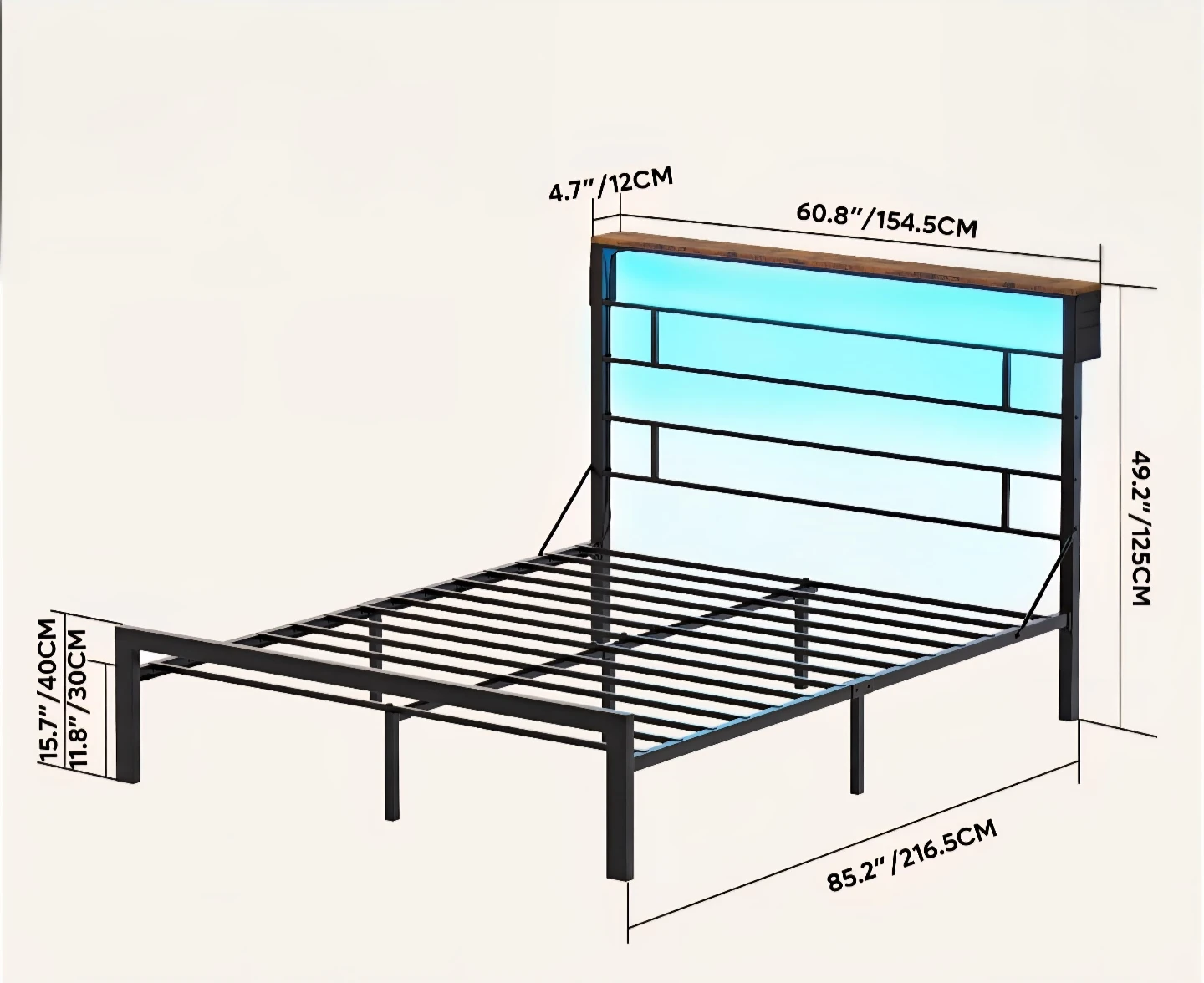Queen Bed Frame with LED Headboard