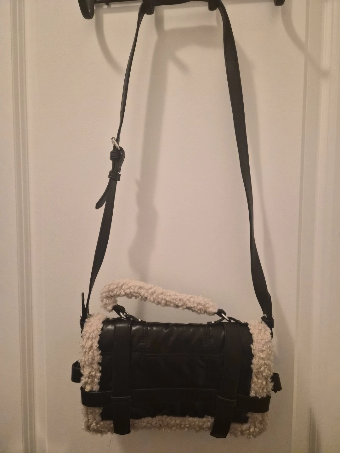 ZARA Black Faux Leather & Sherpa Shoulder Bag