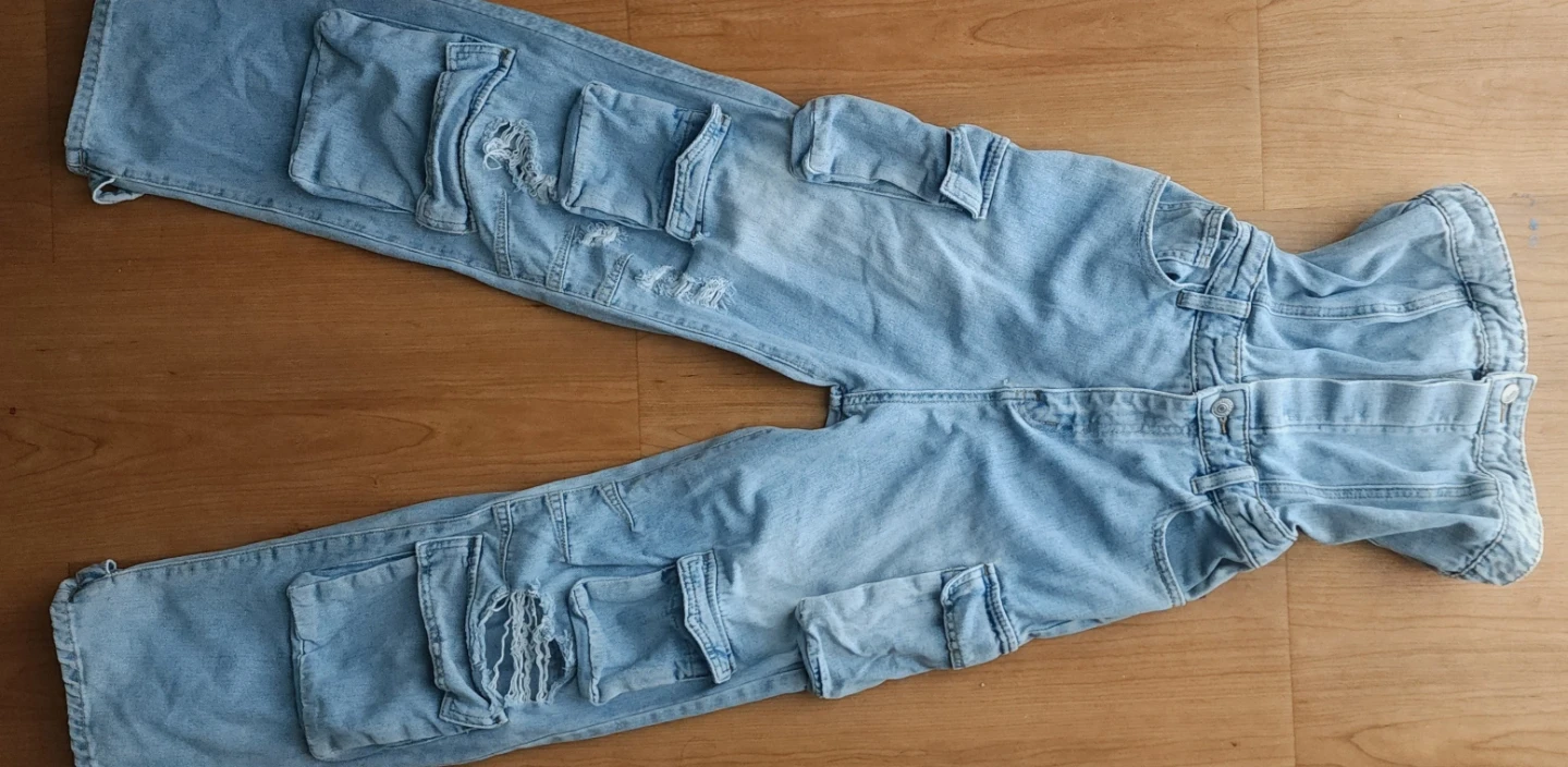 Y2K Denim Cargo Jumpsuit — Light Wash Tube Top —Size M (NWOT) - photo 2