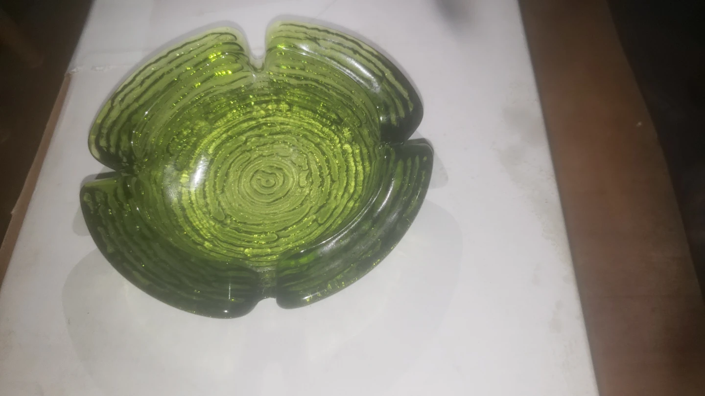 Vintage Green Swirl Glass Ashtray