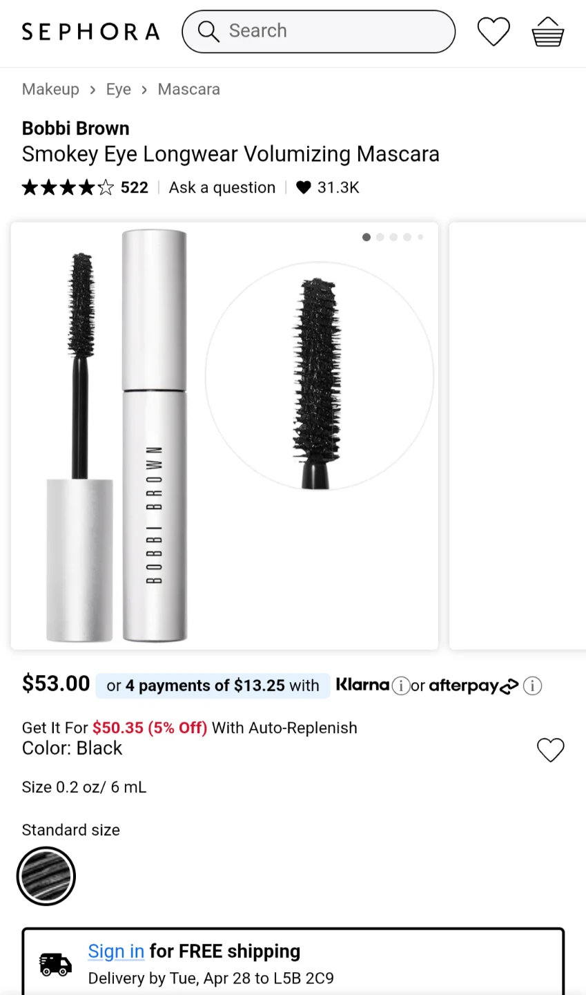 Bobbi Brown Smokey Eye Longwear Volumizing Mascara - Black
