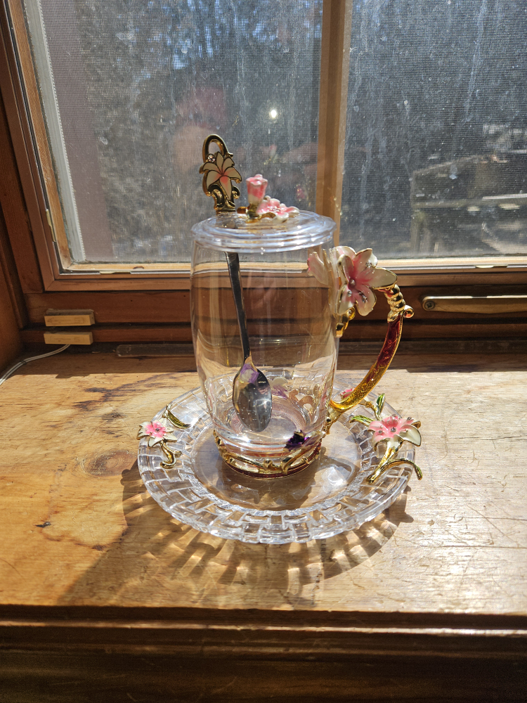 Decorative Glass Tea Cup Set with Spoon