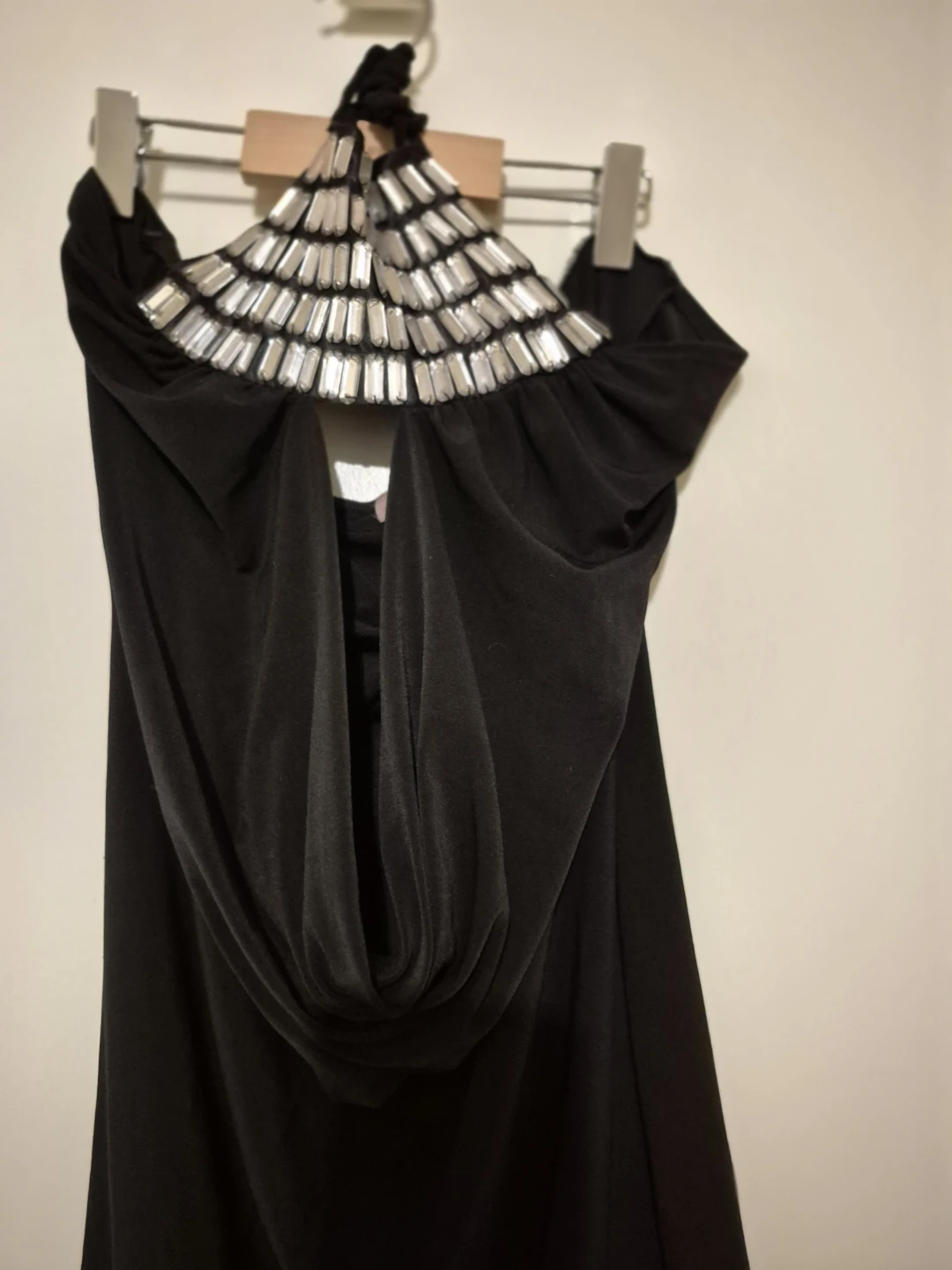 Black Halter Neck Dress with Embellished Collar - photo 2
