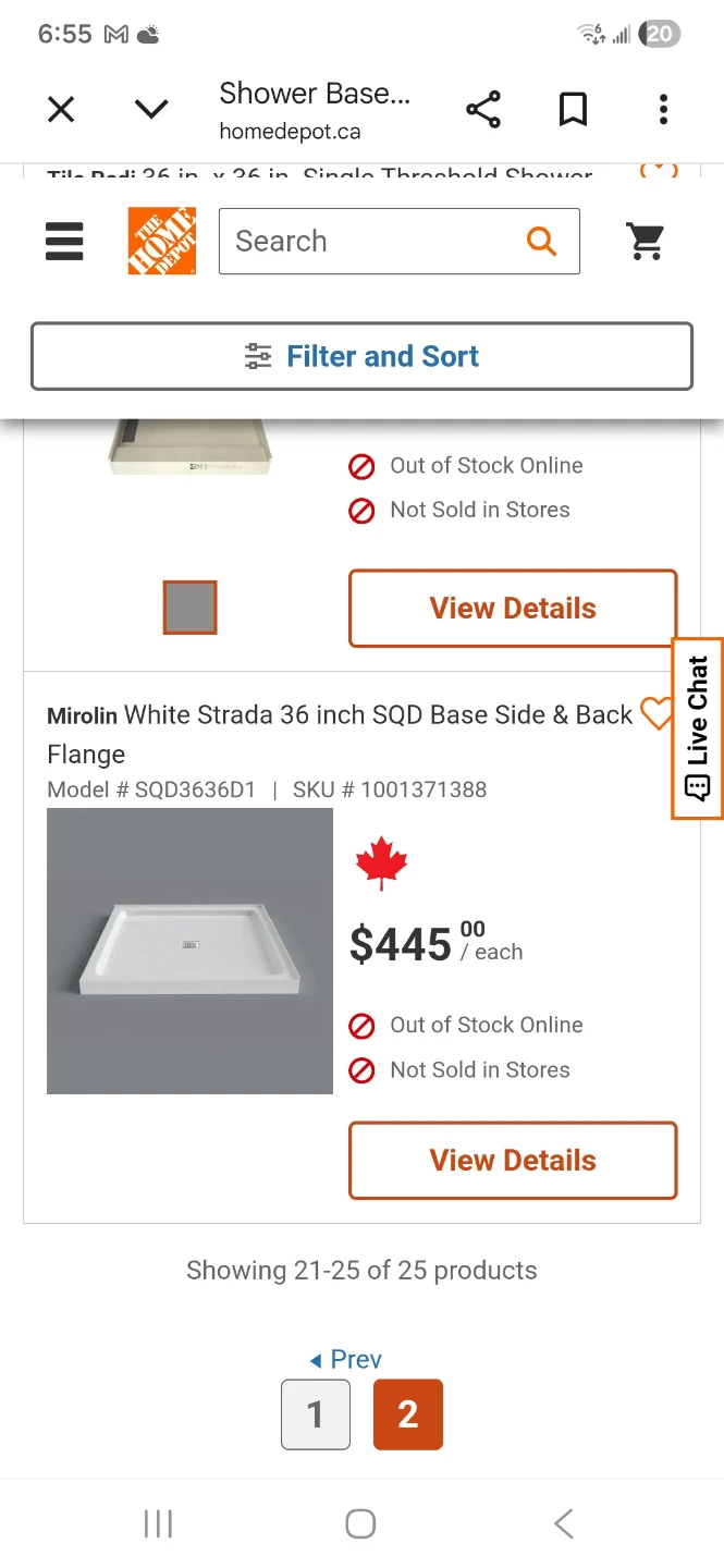 Mirolin White Strada 36 inch SQD Shower Base