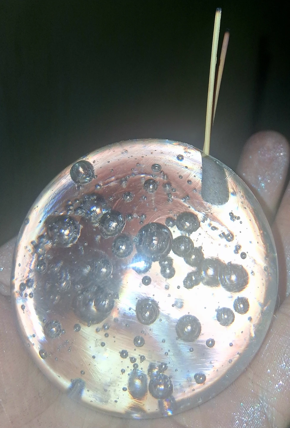 Glass Paperweight with Bubbles Actually An Incense Stick Holder