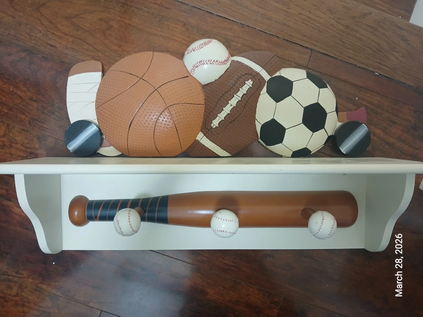 Sports Themed Wall Shelf with Hooks