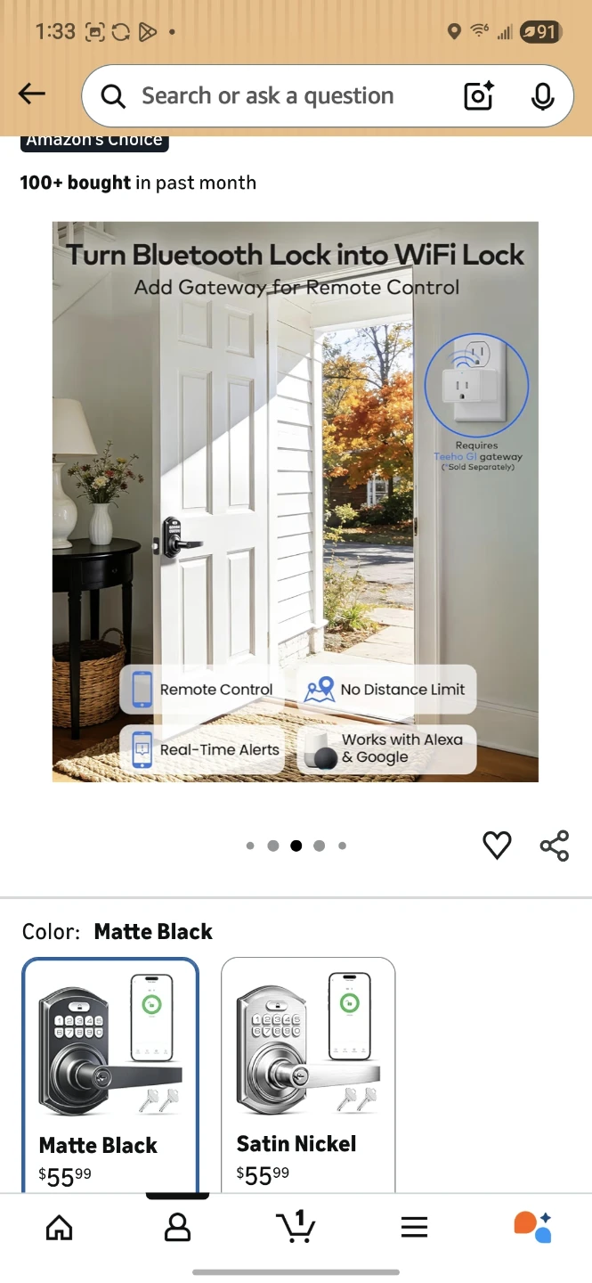 Smart Door Lock with Keypad and Handle - Matte Black - photo 3
