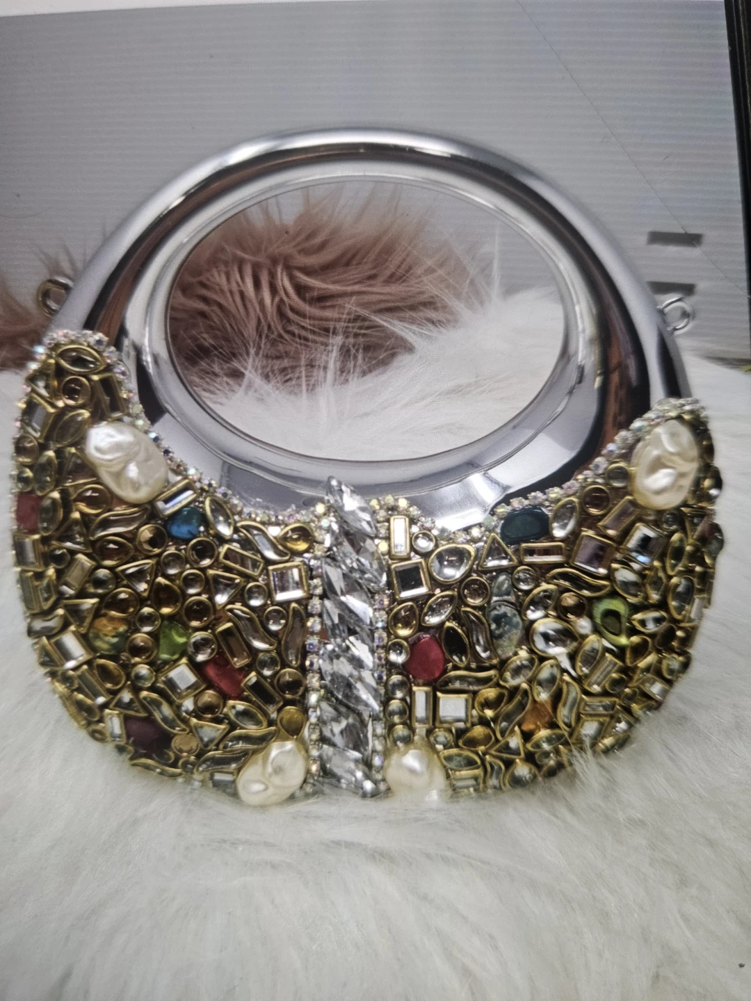 Embellished Silver Mini Evening Clutch Purse