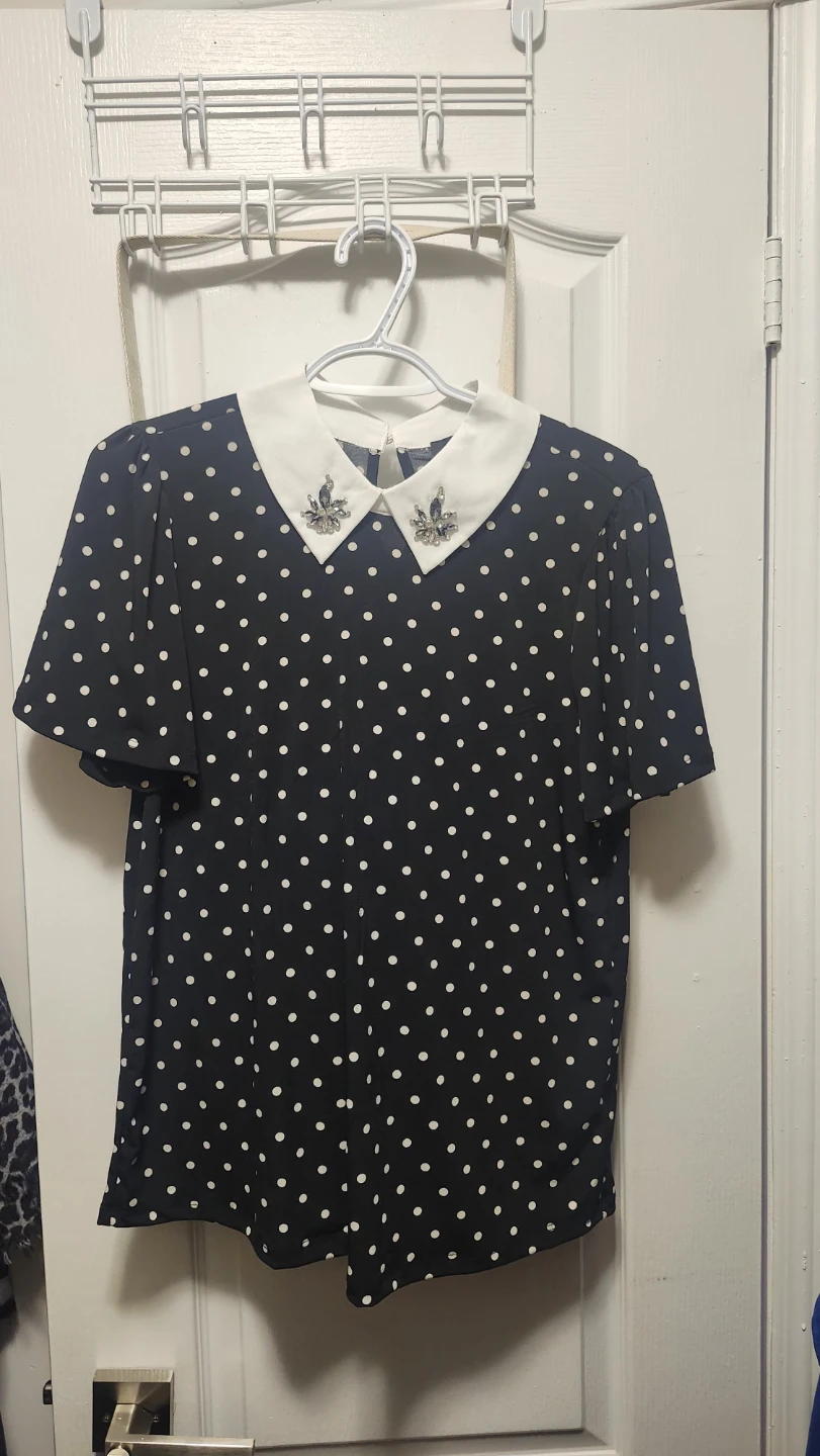 Polka Dot Blouse with Embellished Collar -  S